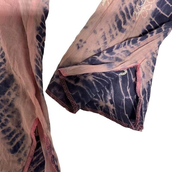 Studio C Blouse Boho V Neck Pink Blue Tie Dye Sequins Floral Embroidery Small - Picture 6 of 13